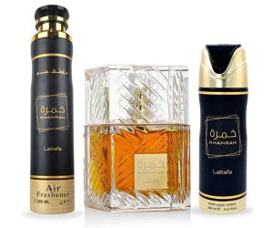 Lattafa Desodorante , Perfume de 100ml y Perfume de pelo Khamrah ,Set Khamrah 3 articulos ,Pack