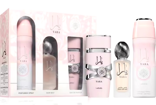 Lattafa Yara set de regalo perfume 100ml. + desodorante-spray corporal 200ml. + perfume capilar 50 ml.